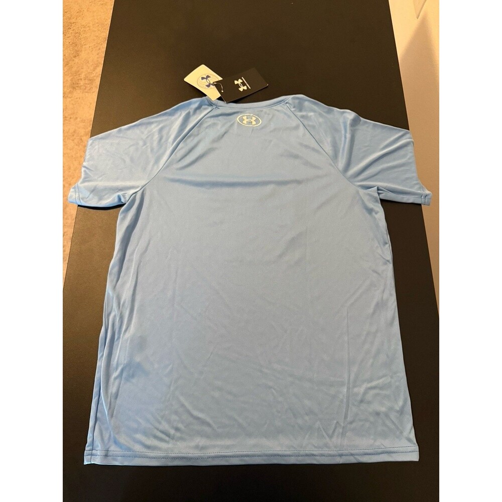 Under Armour Boys T-Shirt Youth Medium Blue Big Logo Graphic Athletic NWT Tee - Picture 4 of 5